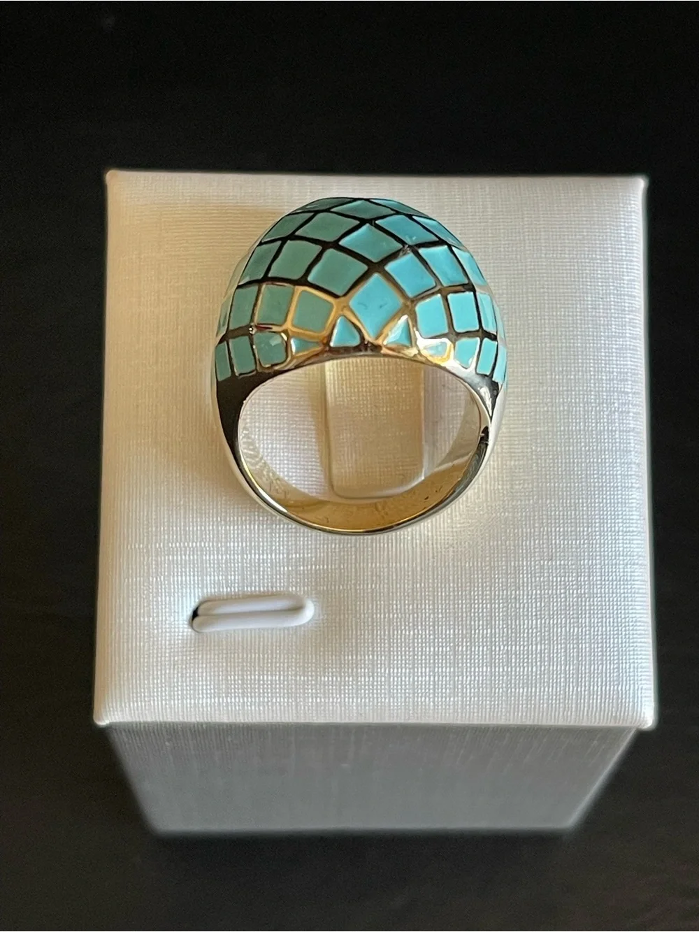 Turquoise Enamel dome Ring .